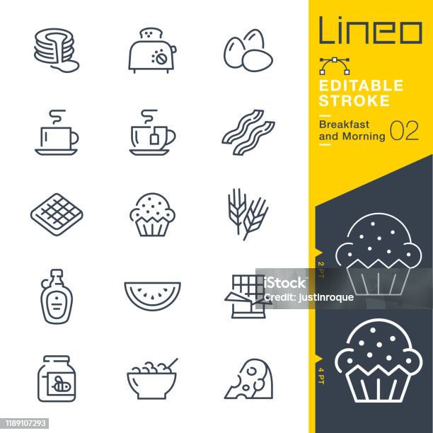 Lineo Editable Stroke Breakfast And Morning Line Icons - Arte vetorial de stock e mais imagens de Ícone