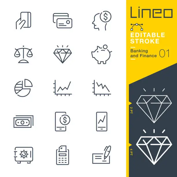 Vector illustration of Lineo Editable Stroke - Banking and Finance line icons