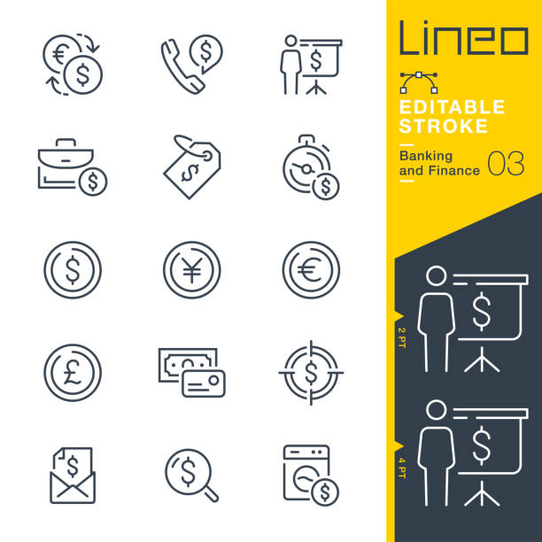 Lineo Editable Stroke - Banking and Finance line icons Vector Icons - Adjust stroke weight - Expand to any size - Change to any colour label icons stock illustrations