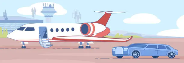 Vector illustration of Personal Business Jet on Airport Runaway Vector