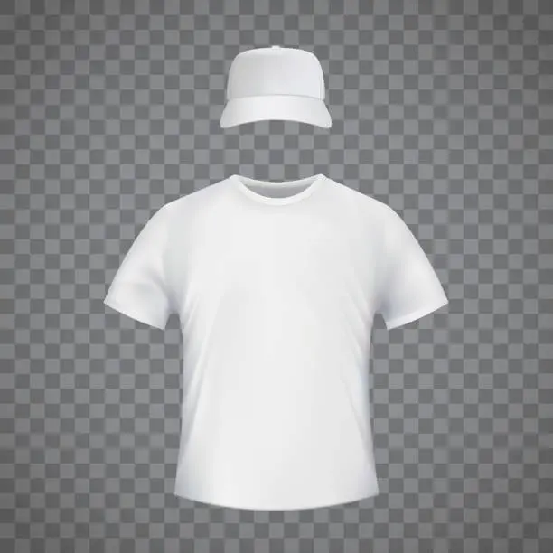 Vector illustration of White blank template t-shirt and a baseball cap