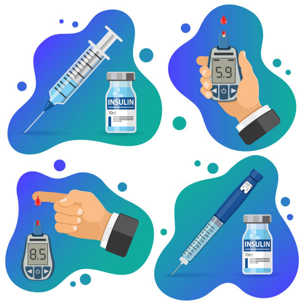 ilustrações de stock, clip art, desenhos animados e ícones de diabetes banners with glucometer syringe - insulin vial diabetes syringe