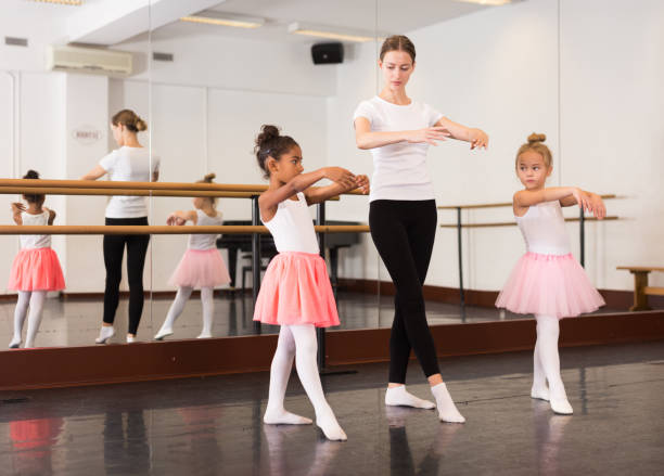 istock Ballet teacher and two little girls 1189122580