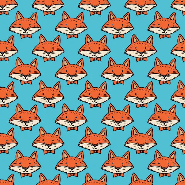 Vector illustration of Fox Doodled Seamless Pattern