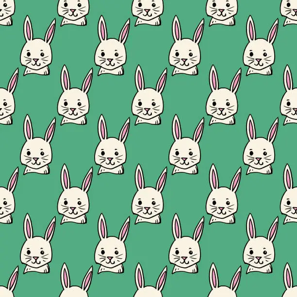 Vector illustration of Rabbit Doodled Seamless Pattern