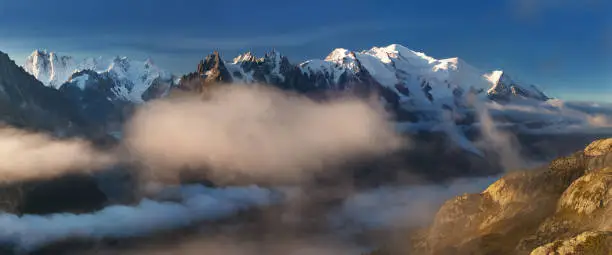 Photo of Colorful summer view of the Mont Blanc (Monte Bianco) on background, Chamonix location. Beautiful outdoor scene in Vallon de Berard Nature Reserve, Aiguilles Rouges, Graian Alps, France, Europe.