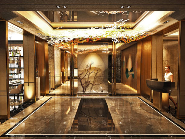 istock 3d render of luxury hotel lobby and reception 1189123681