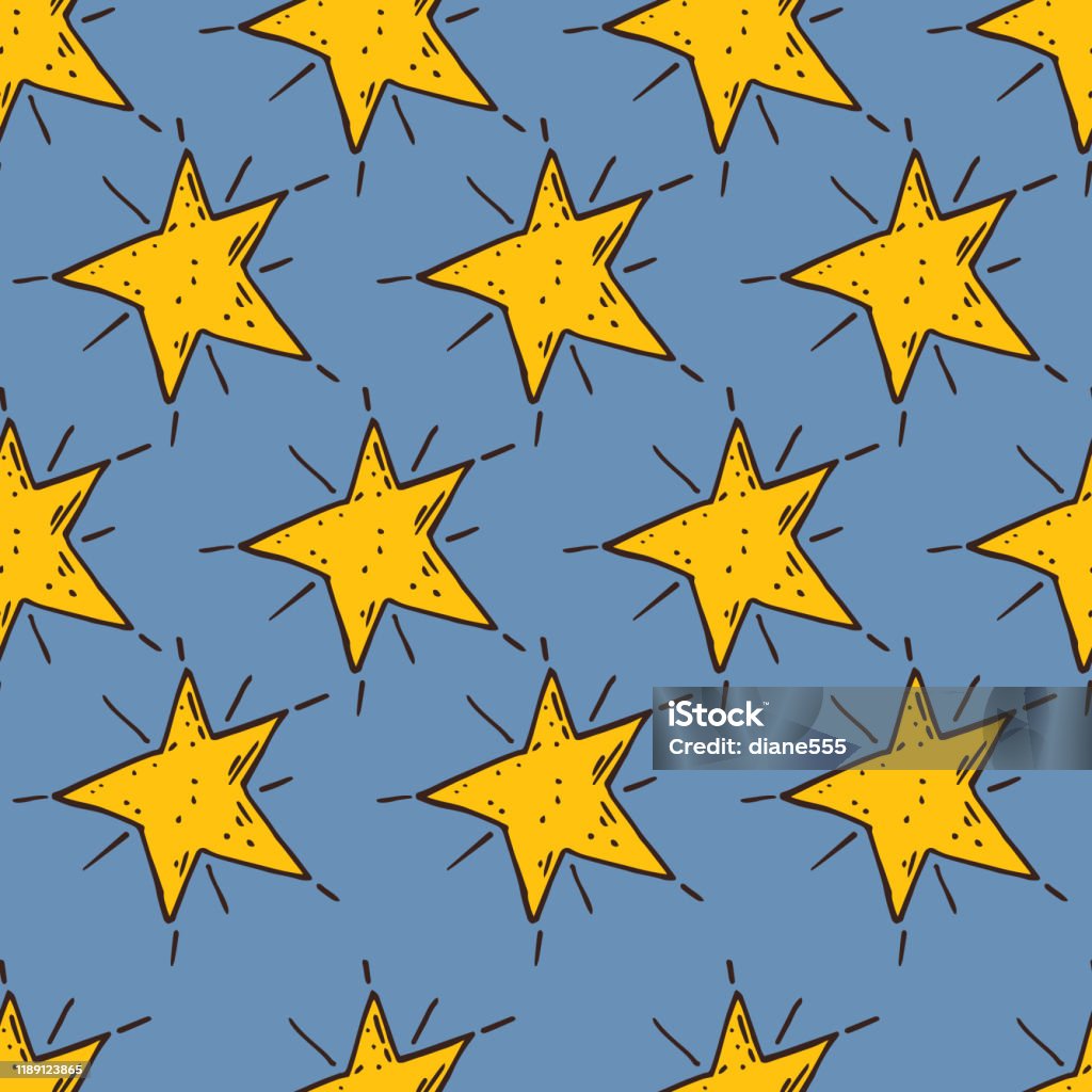 Stars Doodled Seamless Pattern Stock Illustration - Download Image Now ...