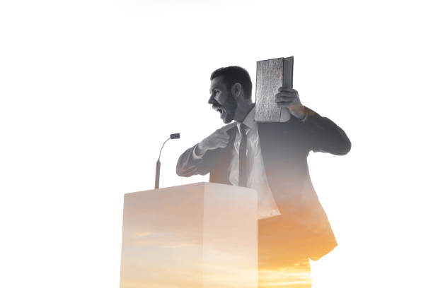 istock Speaker, coach or chairman during politician speech on white background 1189124912