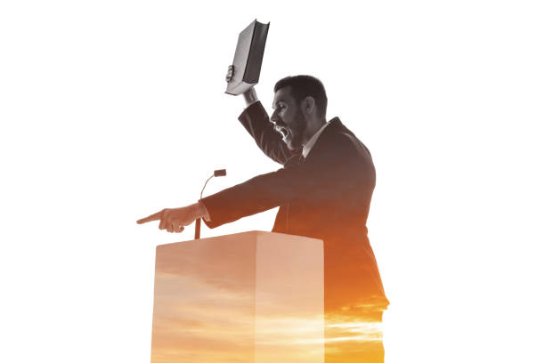 istock Speaker, coach or chairman during politician speech on white background 1189124923