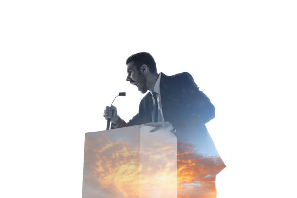 istock Speaker, coach or chairman during politician speech on white background 1189124935