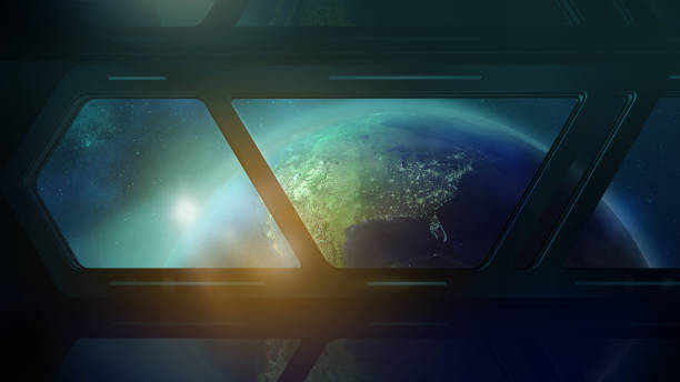 istock Earth from the porthole of the spaceship, 3D render 1189126944