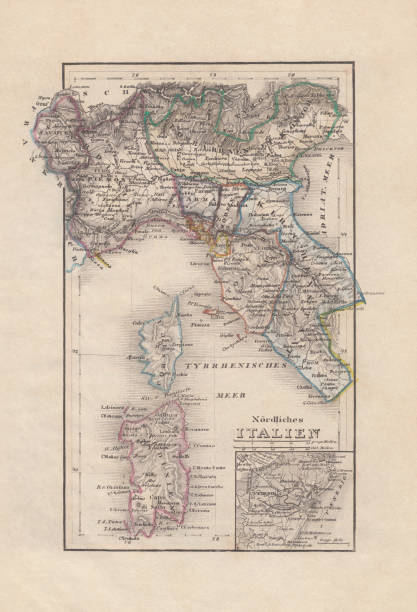 istock Old map of Northern Italy, steel engraving, published in 1857 1189127105