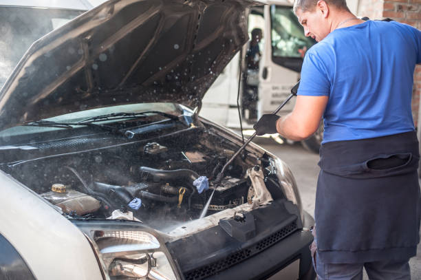 istock Car mechanic washes the car engine with pressurized water 1189132453