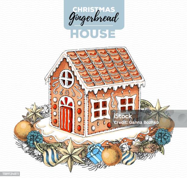 Ilustración de Ilustración De Dibujo A Mano De La Casa De Pan De Jengibre De Navidad Ilustración de Ilustración De Dibujo A Mano De La Casa De Pan De Jengibre De Navidad