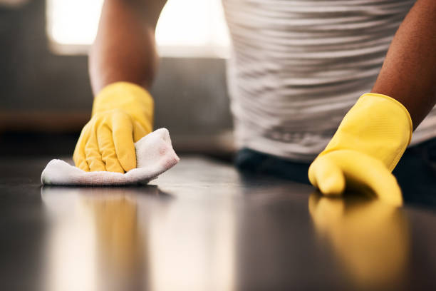 私はスポットレスまで拭き続ける - cleaning domestic kitchen counter top housework ストックフォトと画像