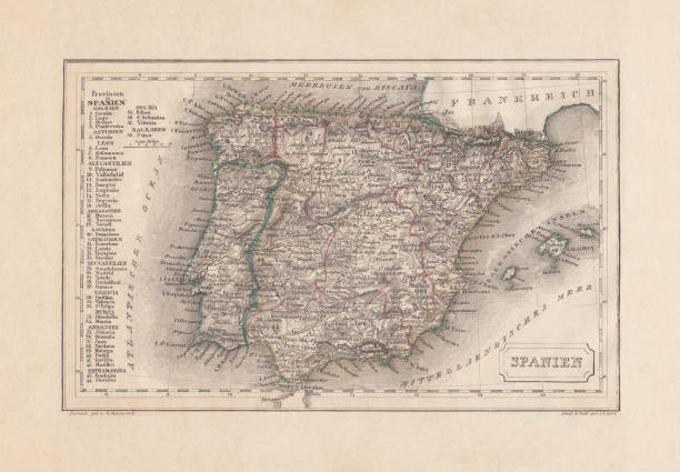 istock Old map of Spain and Portugal, steel engraving, published 1857 1189135428
