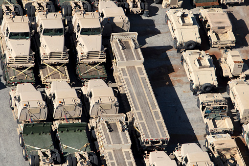 Aerial view of Military vehicles Jaxport Jacksonville Florida photograph taken Nov 2019