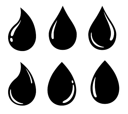 Water drop icon, sign, material set