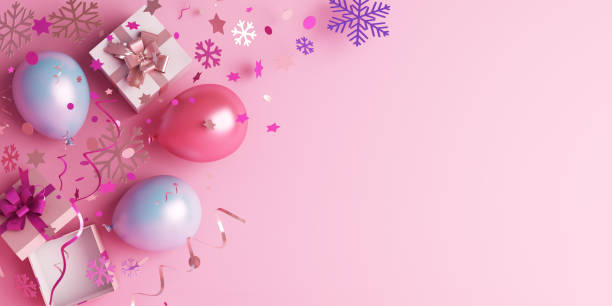 зимний абстрактный дизайн творческой концепции, подарочная коробка, золотой белый шар, снег значок конфетти блеск рассеян�ия на заднем план - balloon child winter snow стоковые фото и изображения