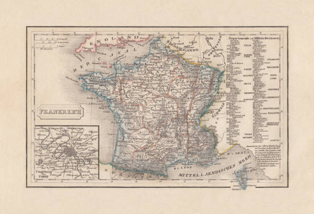 istock Old map of France, steel engraving, published in 1857 1189142070