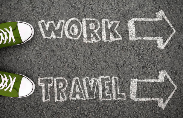 istock Man combining work and travel, chalk drawing 1189143834