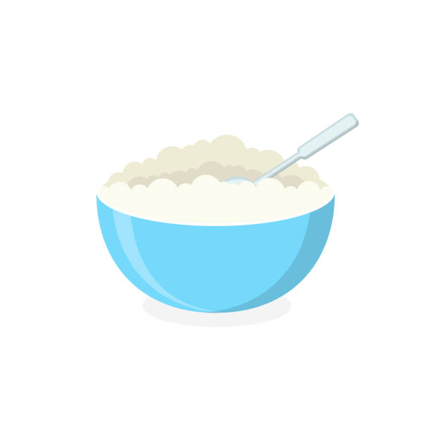 Cottage cheese in bowl isolated on background. Dairy product. Vector flat Illustration. Cottage cheese in bowl isolated on background. Dairy product. Vector flat Illustration. cottage cheese stock illustrations