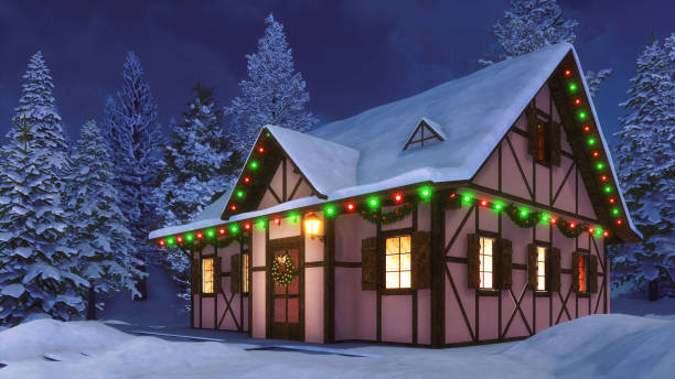 istock Cozy rustic house decorated for Christmas at night 1189146650