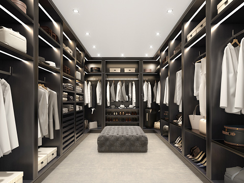 Moderno negro de lujo vestidor, vestidor, armario photo