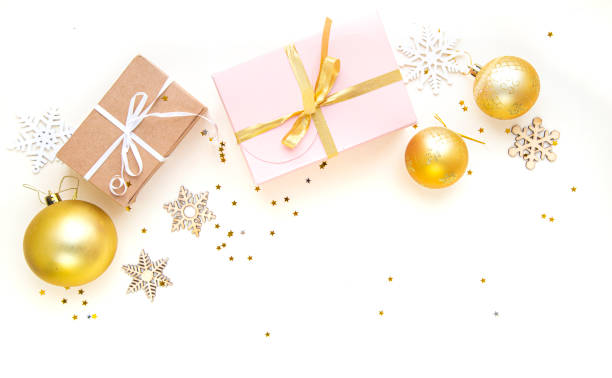 istock Flat lay composition. Christmas accessories and decorations on white background 1189149768