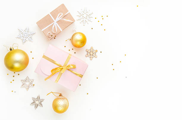 istock Flat lay composition. Christmas accessories and decorations on white background 1189149773
