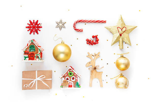istock Flat lay composition. Christmas accessories and decorations on white background. top view, copy space 1189149963