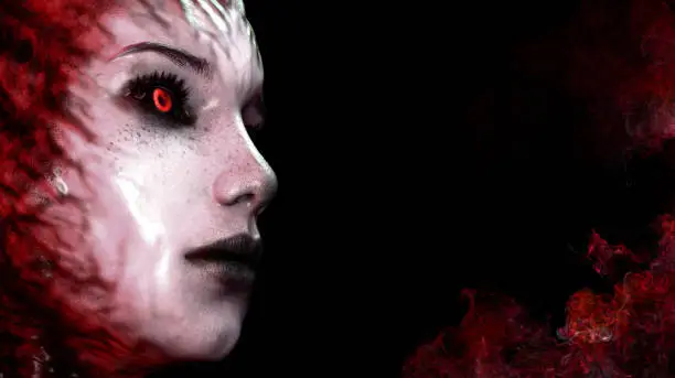demon, devil, imp, monster with luminous eyes and scary skin. 3d render