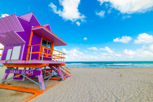 istock Purple lifeguard tower in Miami Beach 1189155976