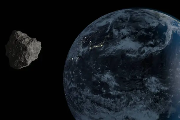 Earth viewed from space with a meteorite ready to crash in Asia.