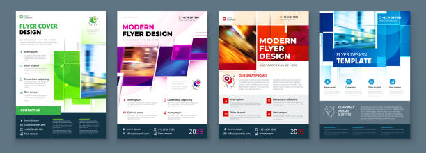 Flyer Template Layout Design. Corporate Business Flyer, Report, Catalog, Magazine Mockup. Creative modern bright concept with square shapes Flyer template layout design. Corporate business annual report, catalog, magazine, flyer mockup. Creative modern bright concept with square shapes. newsletter template stock illustrations