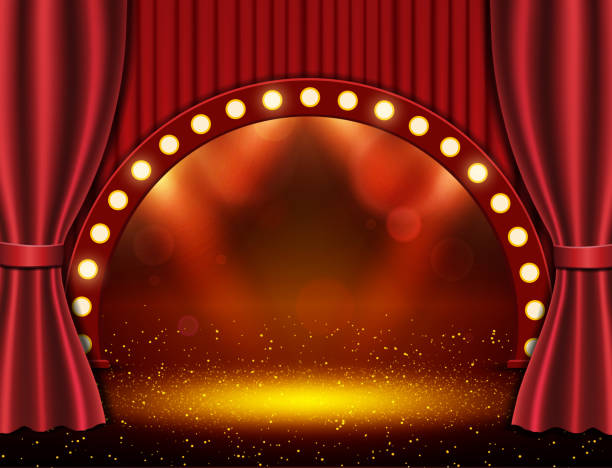istock Background with red curtain and spotlights. Design for presentation, concert, show 1189160633
