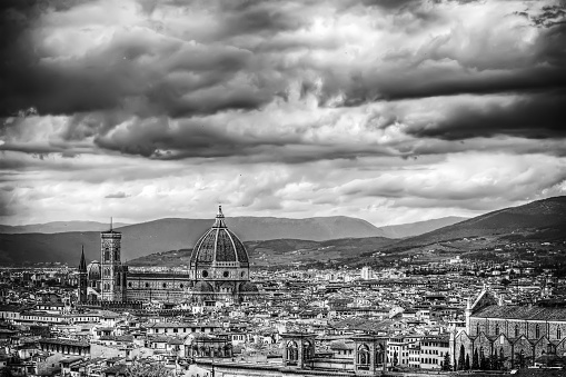 Florence under an overcast sky in black and white