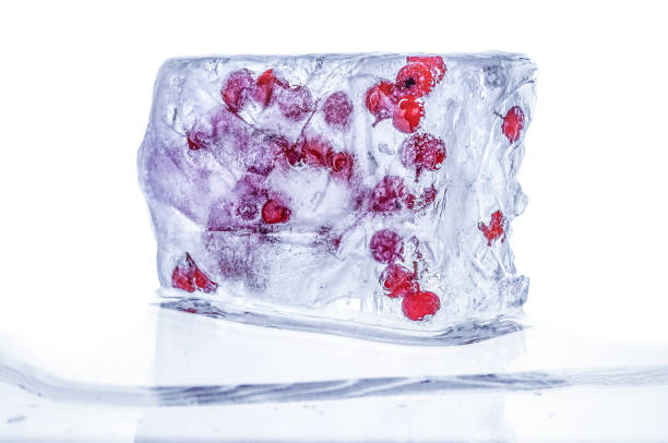 istock Ashberries frozen in ice cube on white background 1189161443