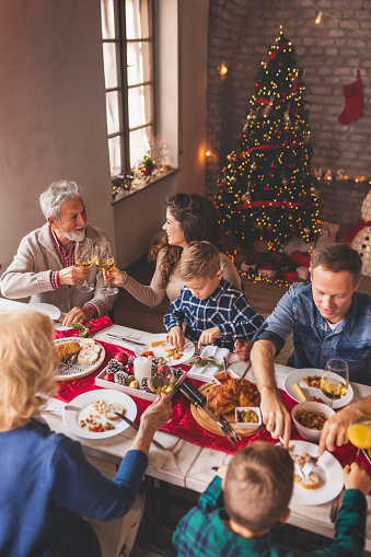 istock Familia celebrando la Navidad en casa, cenando 1189167797