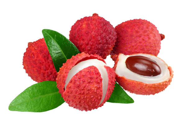 istock Fresh lychee with leaves isolated on white background 1189168193