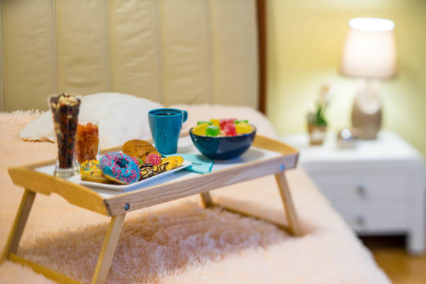 istock Close-up of tray with breakfast composition. Blurred. 1189170993