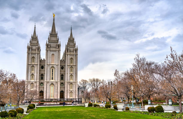 The Salt Lake Temple in Salt Lake City, Utah The Salt Lake Temple, a Mormon temple in Salt Lake City - Utah, United States mormonism stock pictures, royalty-free photos & images