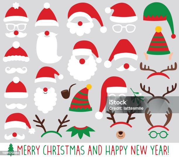 Kapelusze Świętego Mikołaja I Elfów Poroże Reniferów Zestaw Wektorów Świątecznych - Stockowe grafiki wektorowe i więcej obrazów Boże Narodzenie