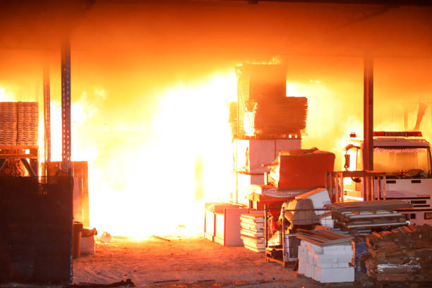 istock Severe fire in a timber factory 1189177104