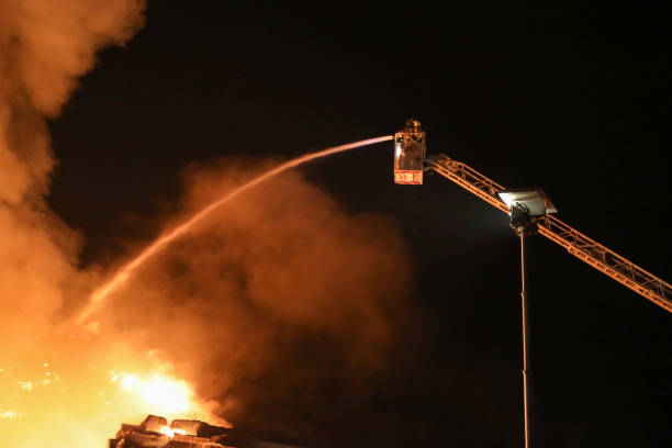 istock Severe fire in a timber factory 1189177203