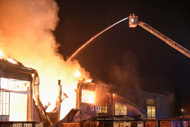istock Severe fire in a timber factory 1189177265