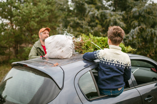 istock Carrying christmass tree to the home 1189178790