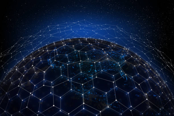 istock 3D rendering: North America from space with a communications grid overlay. NASA material used. 1189180842
