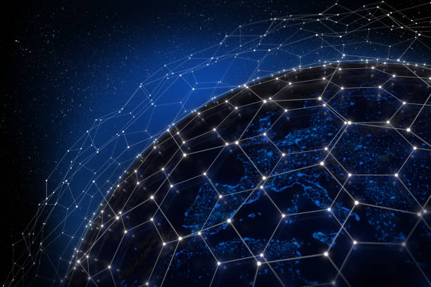 istock 3D rendering: Europe from space with a communications grid overlay. NASA material used. 1189180889